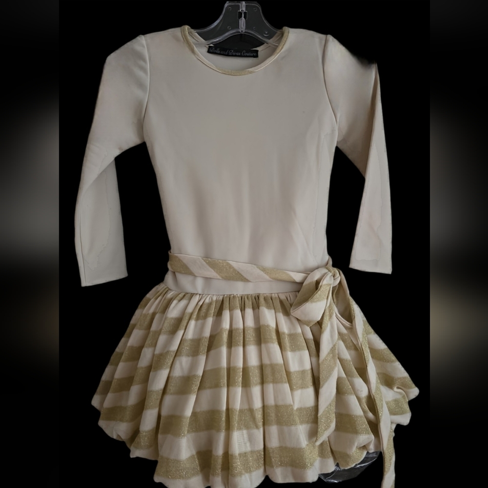Elegant Cream and Gold Striped Kids Dress